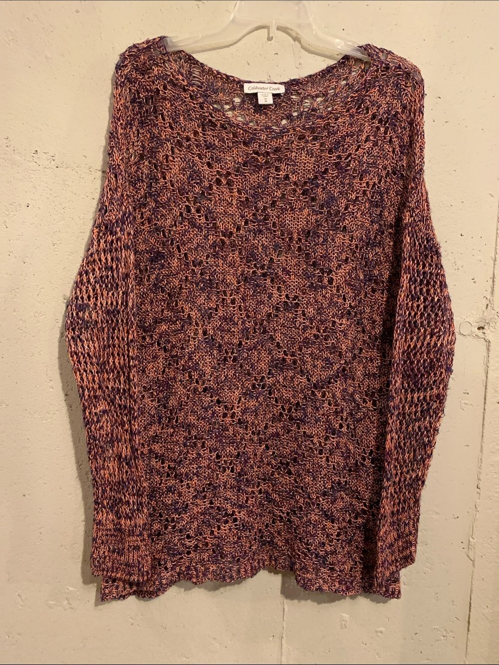 Knit Sweater Long Sleeve Purple Pink Linen Blend Open Knit Coldwater Creek 1X 18